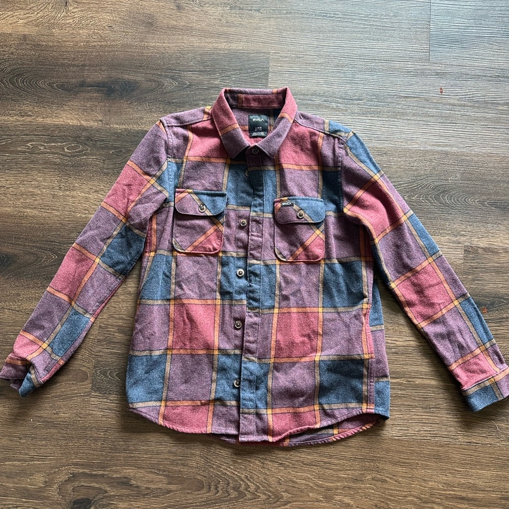 RVCA Kids Plaid Shirt in Pink and Blue